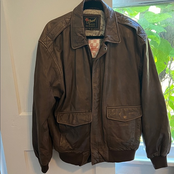 Classic Brown Leather Reed Sportswear Bomber Jacket - Picture 1 of 13